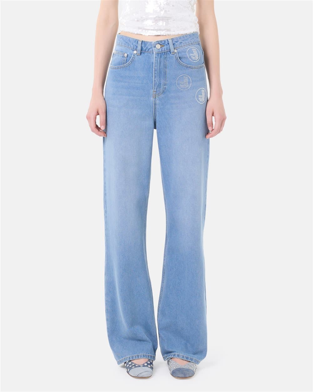 Pocket faded blue boyfriend fit cotton denim pants