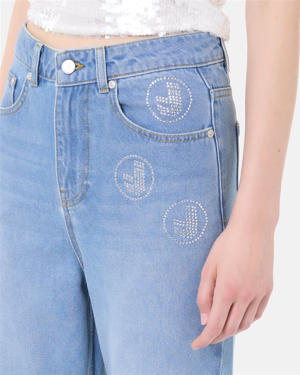 Pocket faded blue boyfriend fit cotton denim pants 3