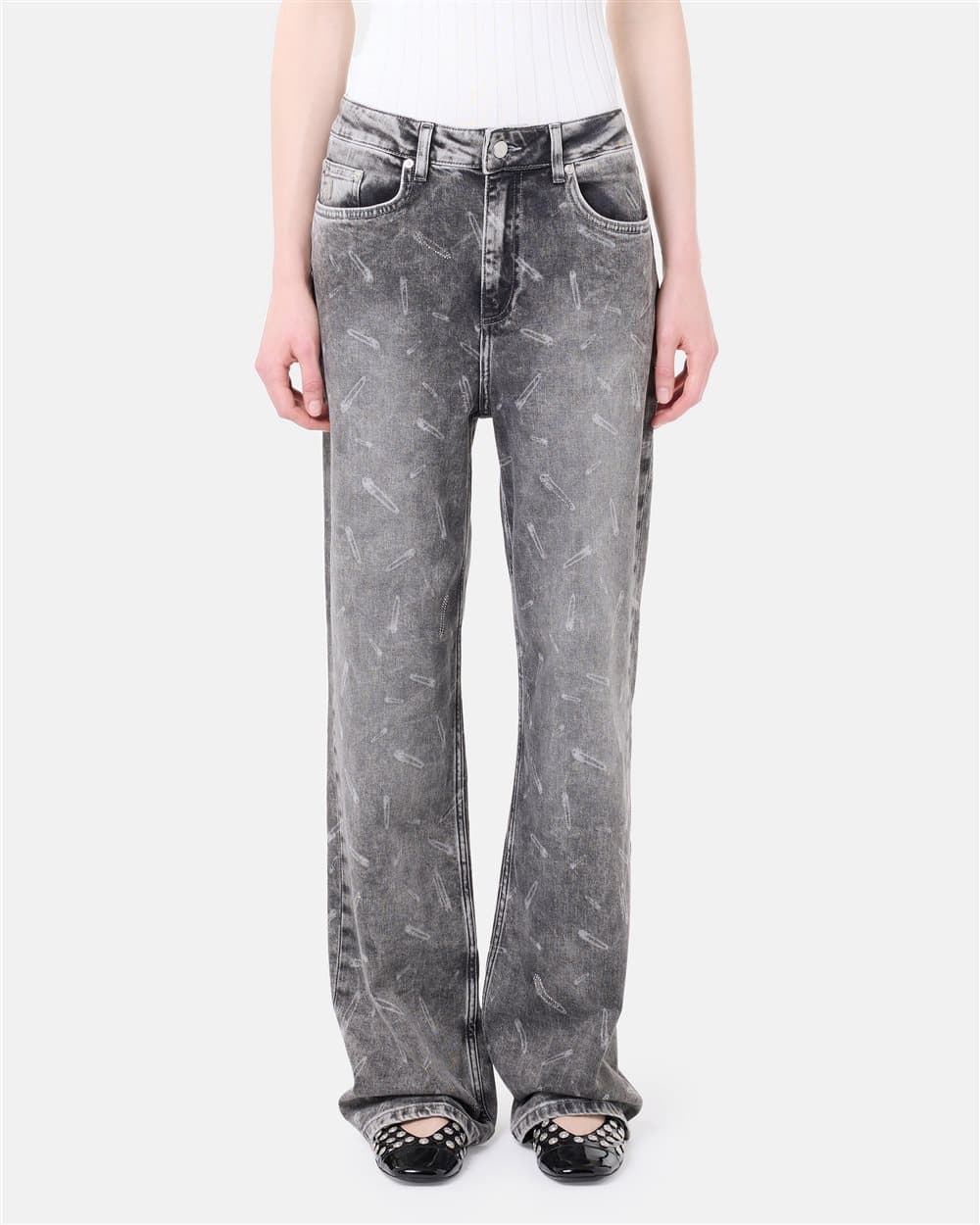 Gray degradable cotton denim 5-pocket pants with a straight fit 4