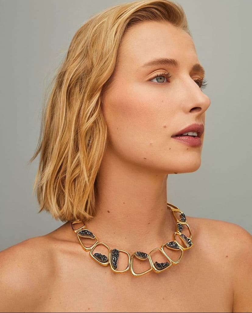 Black Druzy Stone Accent Necklace