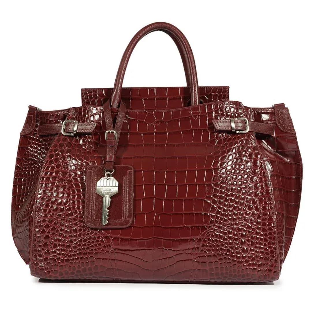 Schutz Heaven Medium Croc-Embossed Leather Tote Bag – Burgundy 2