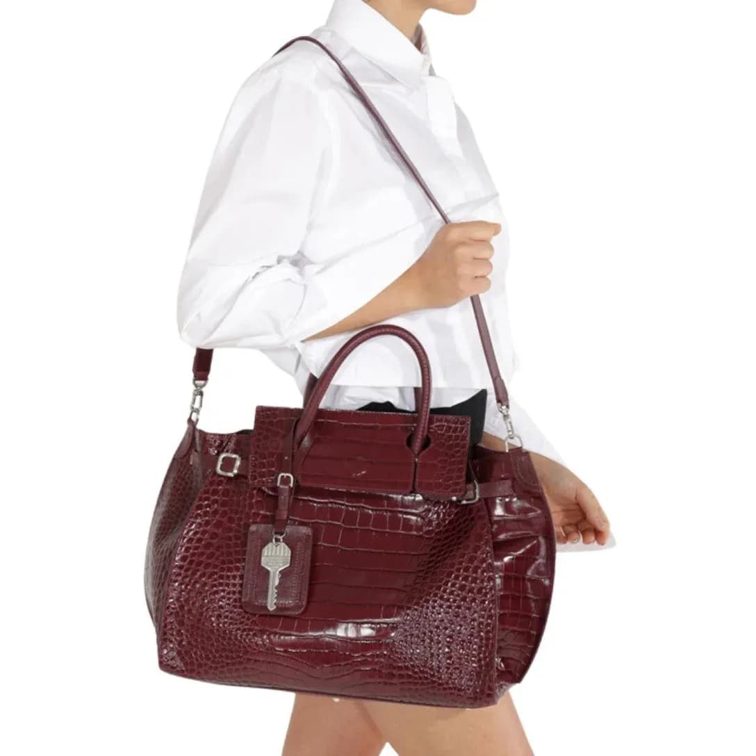 Schutz Heaven Medium Croc-Embossed Leather Tote Bag – Burgundy 4