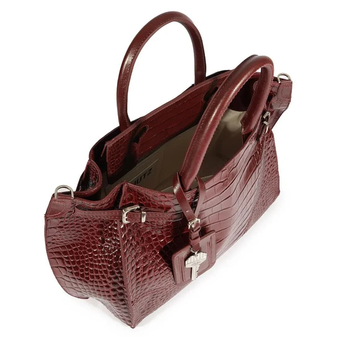 Schutz Heaven Medium Croc-Embossed Leather Tote Bag – Burgundy 3