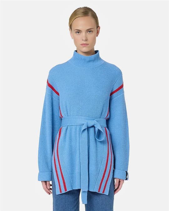 ICEBERG Blue & Red Knit Sweater with Belt