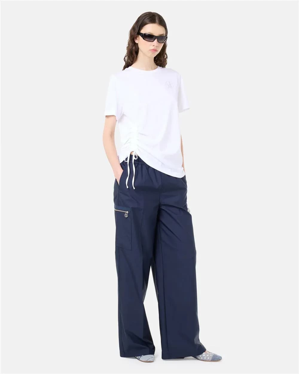 Navy Wide-Leg Cargo Pants
