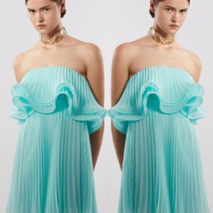 Vestido Azul Tiffany Plissado